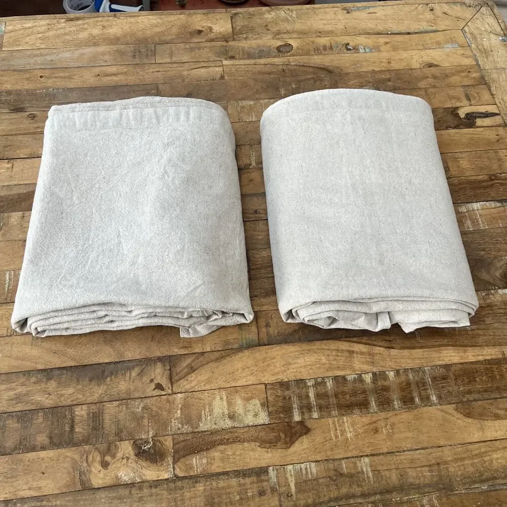 Home Curtains Set of 2 Beige Linen Blend 52.5
